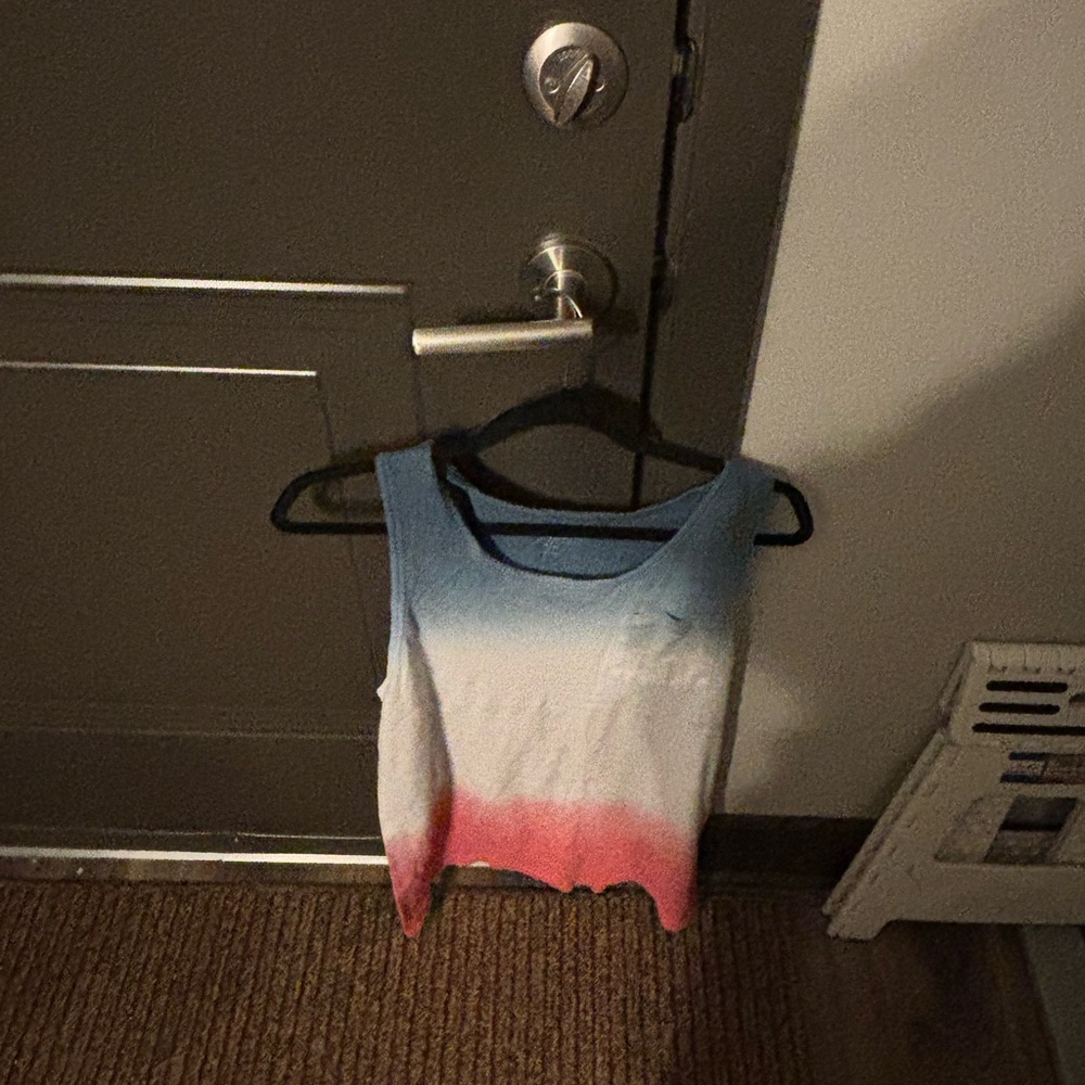 Dip-Dye Sleeveless Tank Top in Blue, White & Pink